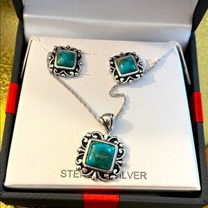 Sterling Silver Turquoise 2 Piece Earring & Necklace Set